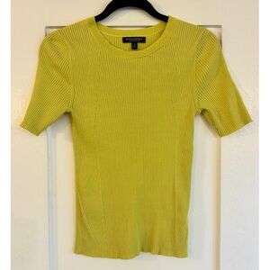Banana Republic Stretch Cotton Ribbed Short Sleeve Sweater Top Small Citron